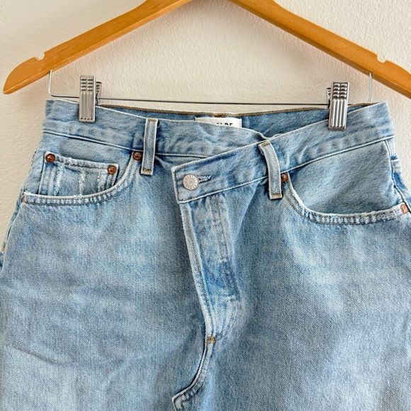 Agolde Criss Cross Buttonfly Distressed Denim Skirt Size 27 - Picture 8 of 13